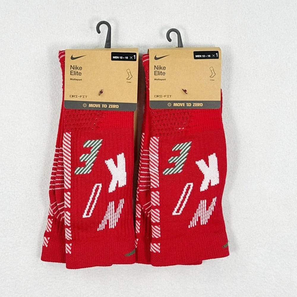 Nike Elite Socks Crew Height Size XL 12 - 15 Mens (Lot of 2) Red HV6888-687